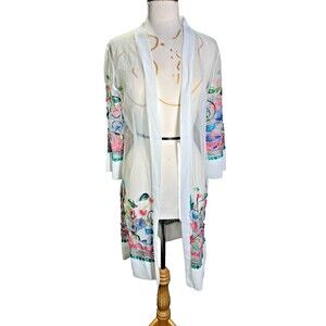 Boutique Duster Robe Size XXL Women's Floral Embroidered Sheer English Garden